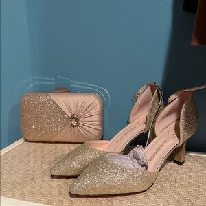 Gold Glitter Heels and Clutch Set